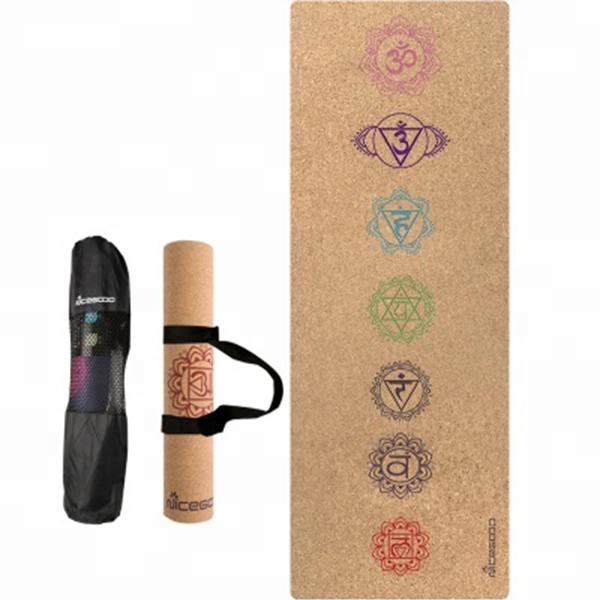 Custom Private Label Printed Ecofriendly Cork Bamboo Yoga Mat with Carrying Strap FDT Rubber