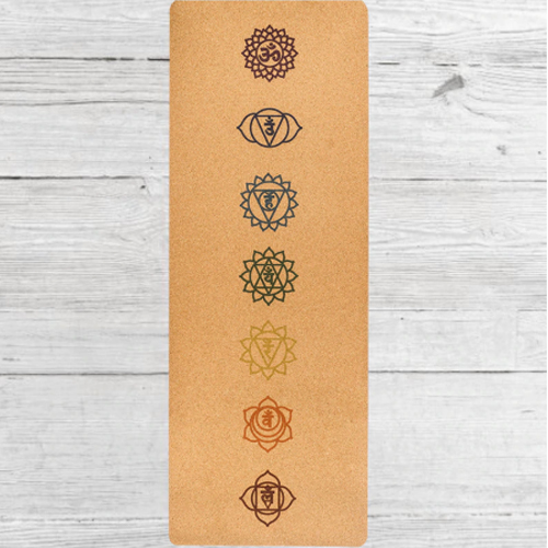 7 Chakra Premium Natural Cork Yoga Mat - FDT Rubber