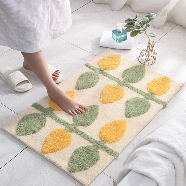 Water Absorption Rug Leaf Bath Rug, Flocking Door Mat Water Absorption Carpet - FDT Rubber