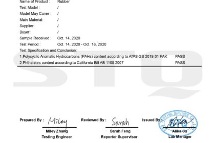 PAHs&CA65 certificate